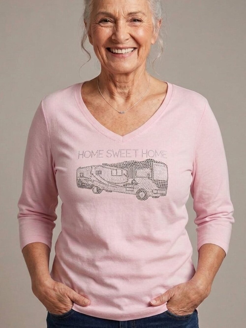 Pink RV Rhinestone Bling Top "Home Sweet Home" Glamping Shirt Medium